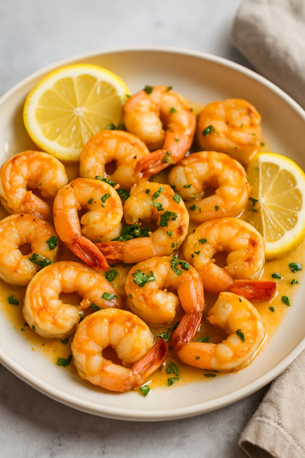 lemon garlic shrimp served with garlic and lemon