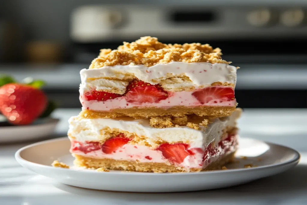 Strawberry Shortcake Ice Cream Bars stacked on plate