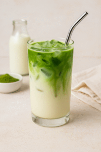 Iced Matcha Latte with Oat Milk – Featured