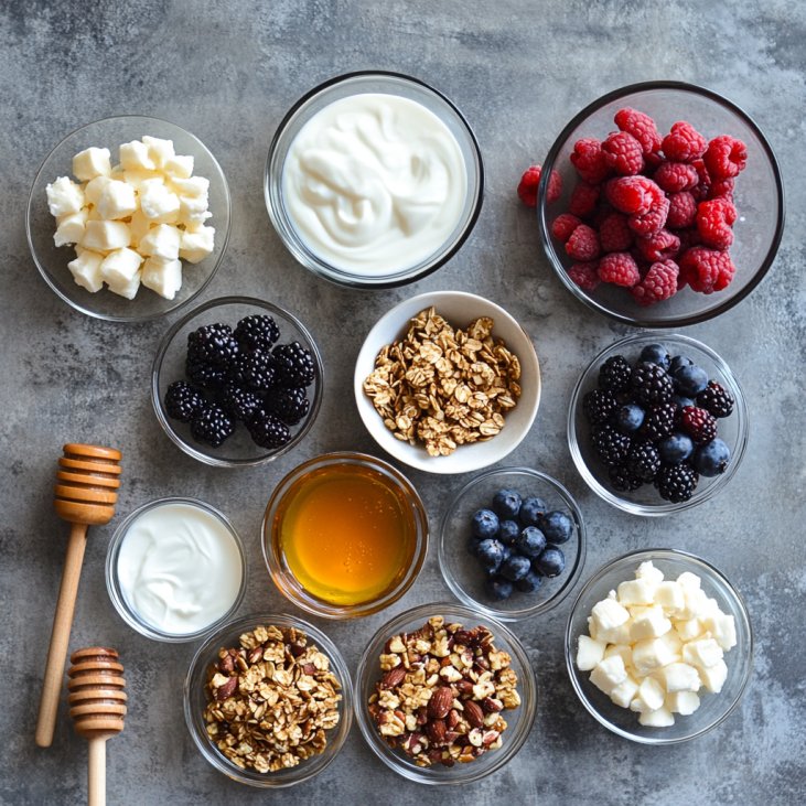 Ingredients for Frozen Yogurt Bark in bowls