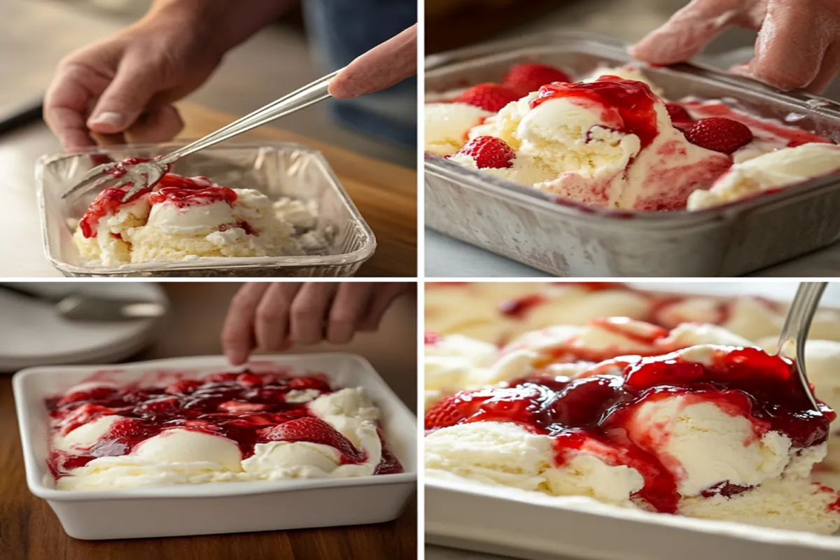 Step-by-step assembly of strawberry shortcake ice cream bars