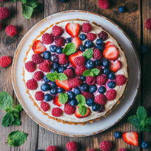 Refreshing Summer Berry Cheesecake on a plate with berry glaze